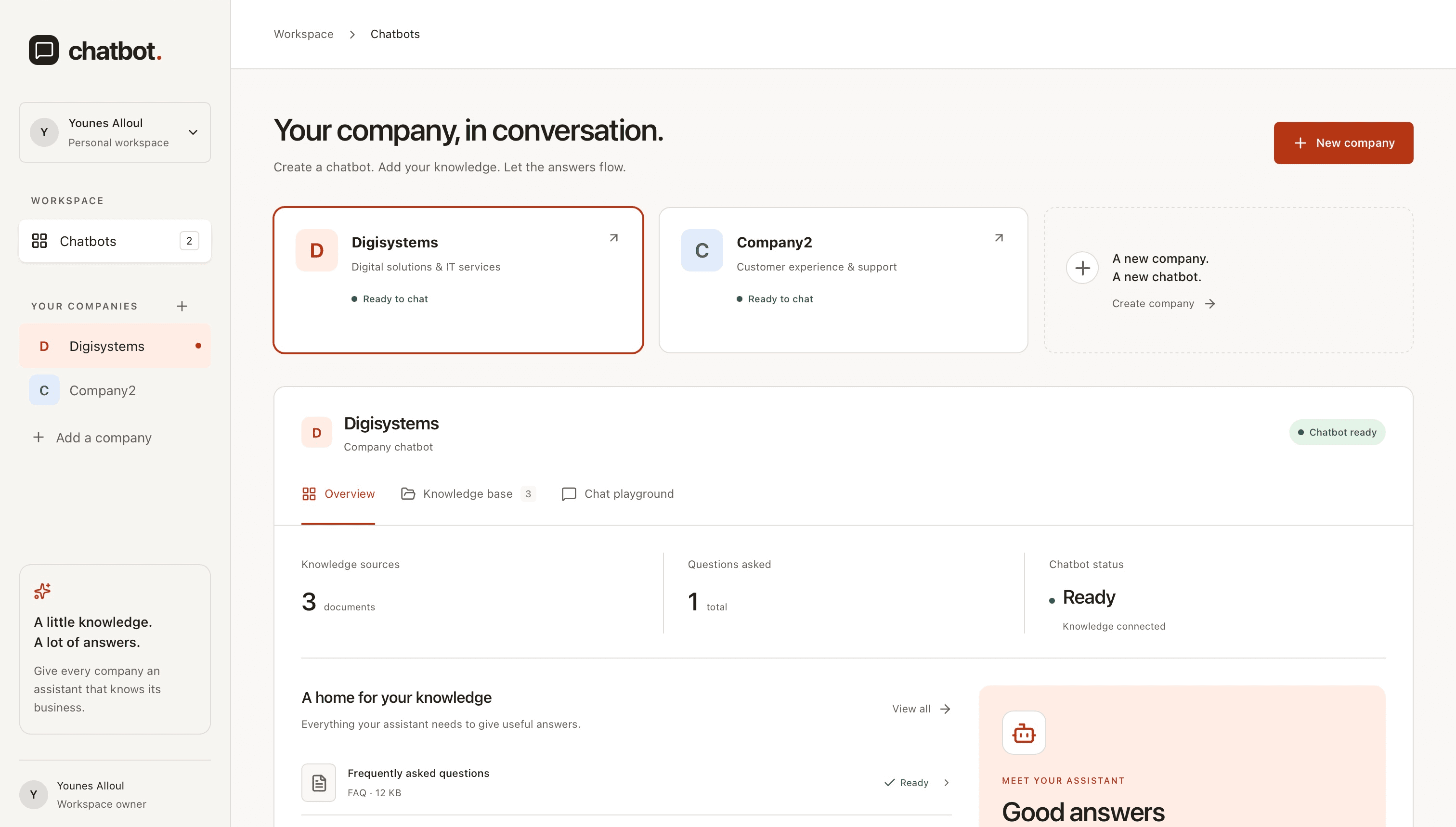 Digisystems — chatbot maker : Dashboard